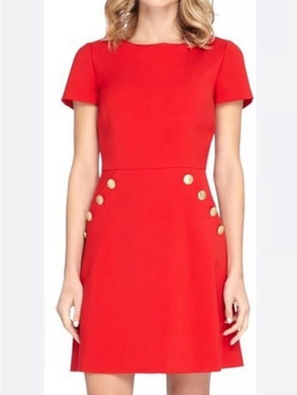 Tahari Red Short Sleeve A-Line Dress